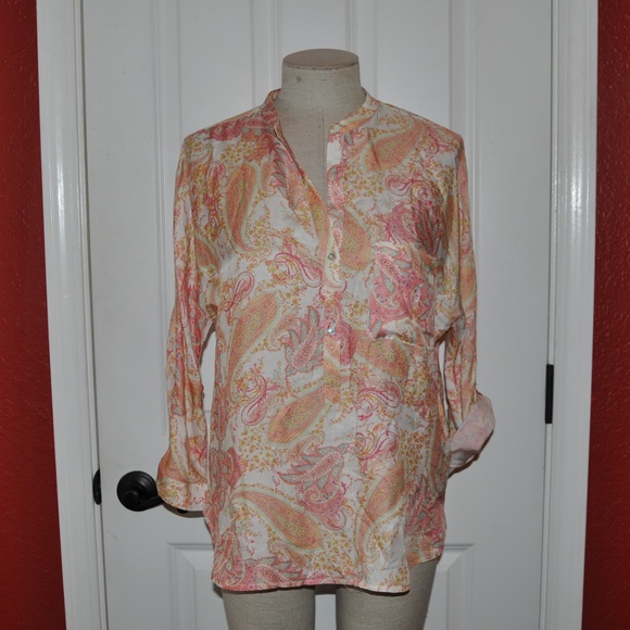 Zara Tops - 'FINAL'  ZARA Paisley Y-Neck Hi-Lo Roll Sleeve Top